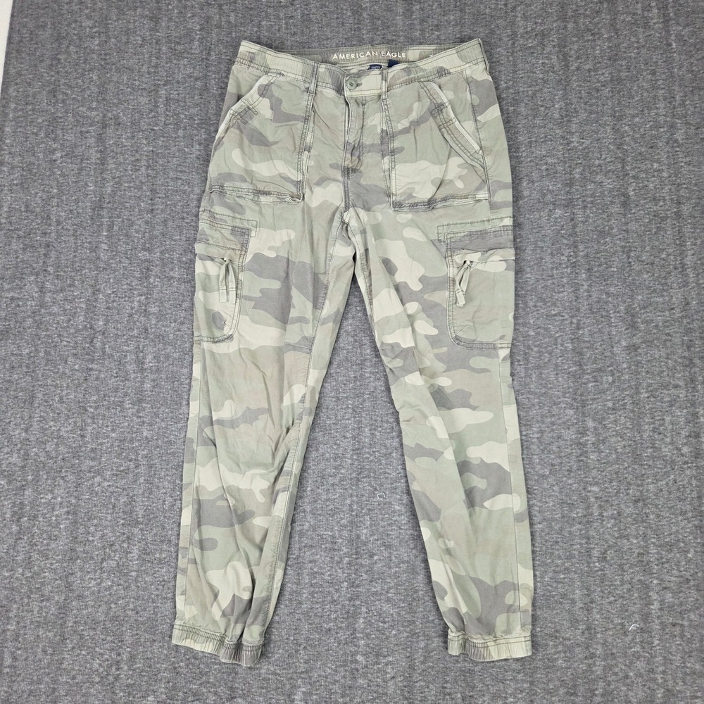 American Eagle Baggy Joggers Womens 12 Cargo Camouflage Stretch Faded